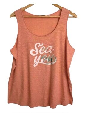 NWT REITMANS tank top Sea print camisole lightweight coastal orange tangerine XL